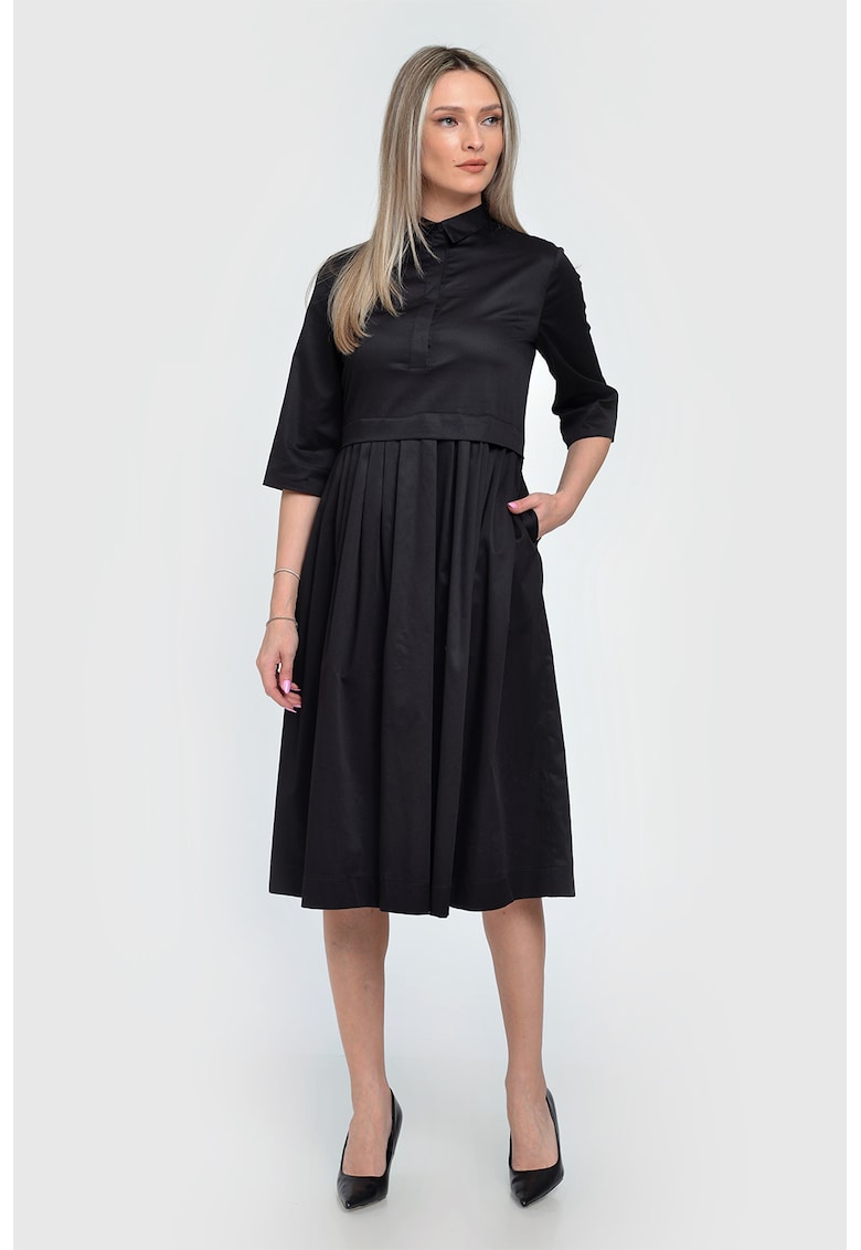 Rochie din bumbac cu pliuri si buzunare laterale Oprah - Negru
