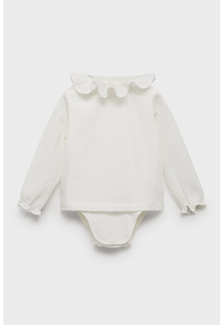 Body din bumbac cu guler cu volane - Alb murdar