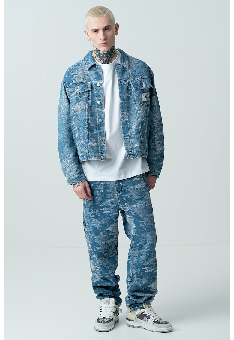 Jacheta din denim cu aspect decolorat