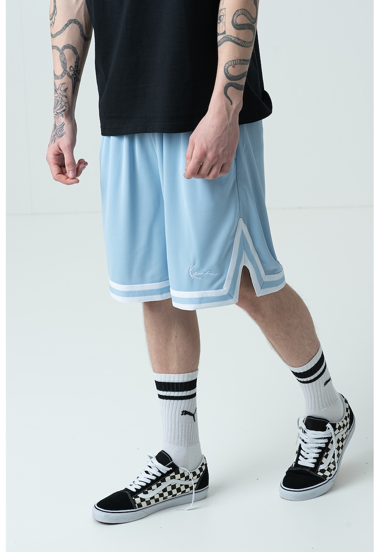 Bermude relaxed fit cu logo brodat - Albastru deschis