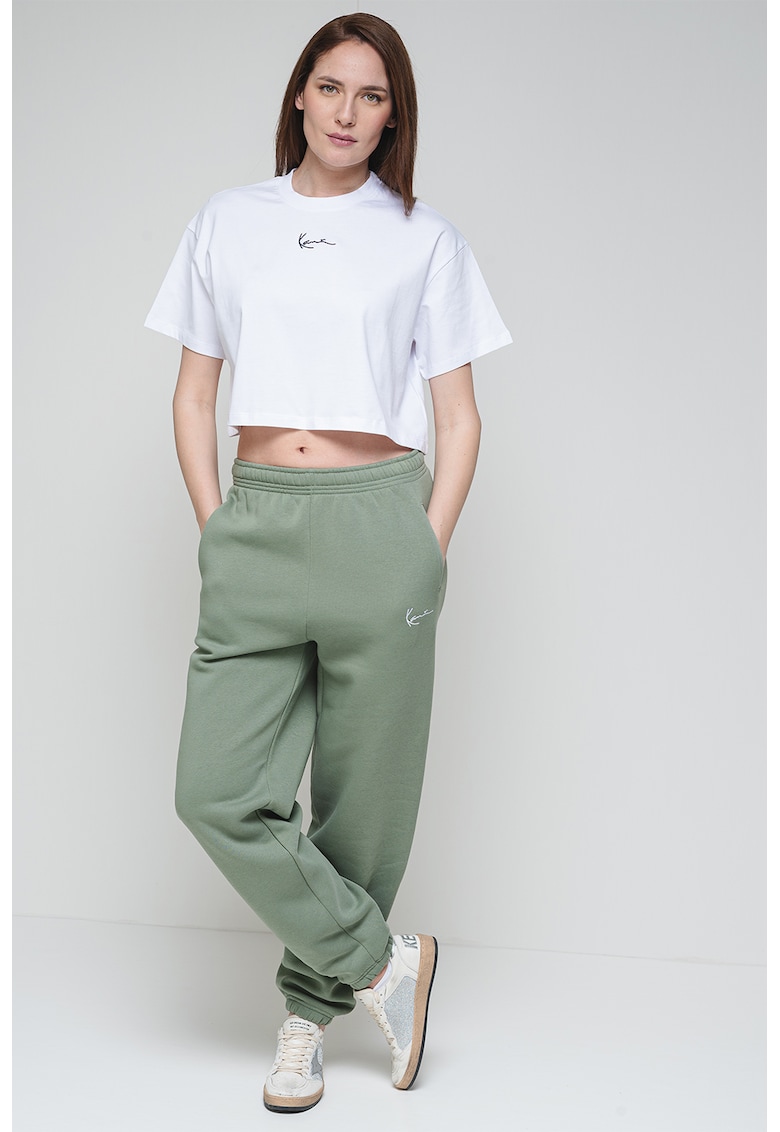 Tricou crop cu logo brodat