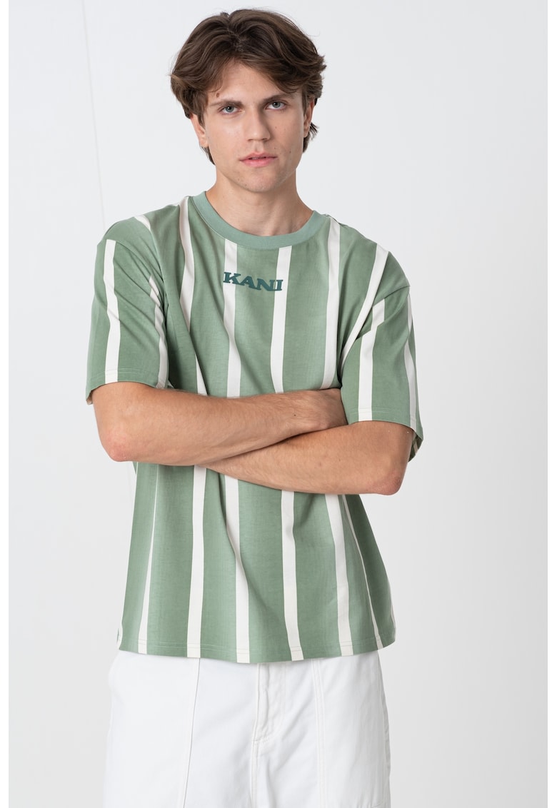 Tricou in dungi cu logo - Bej/Verde feriga