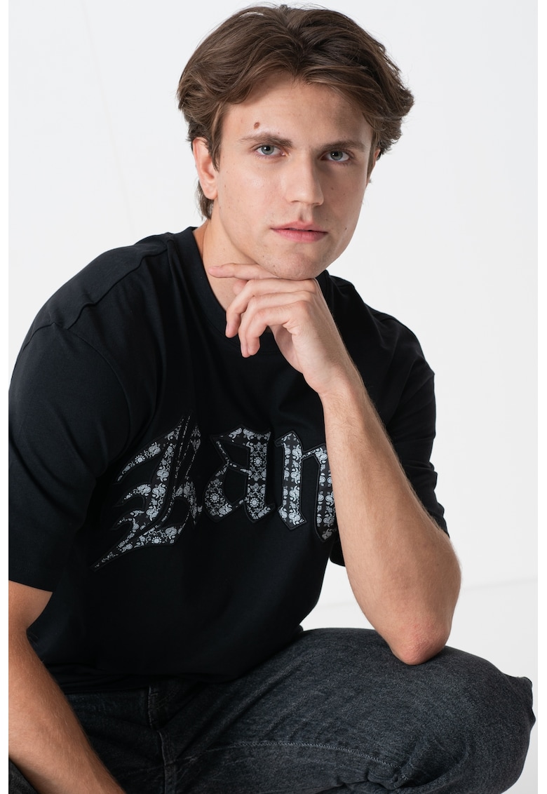 Tricou cu imprimeu logo - Alb/Negru/Negru stins