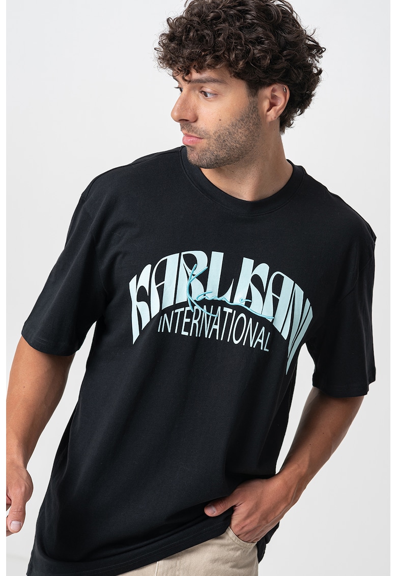 Tricou cu imprimeu logo - Negru/Albastru glaciar