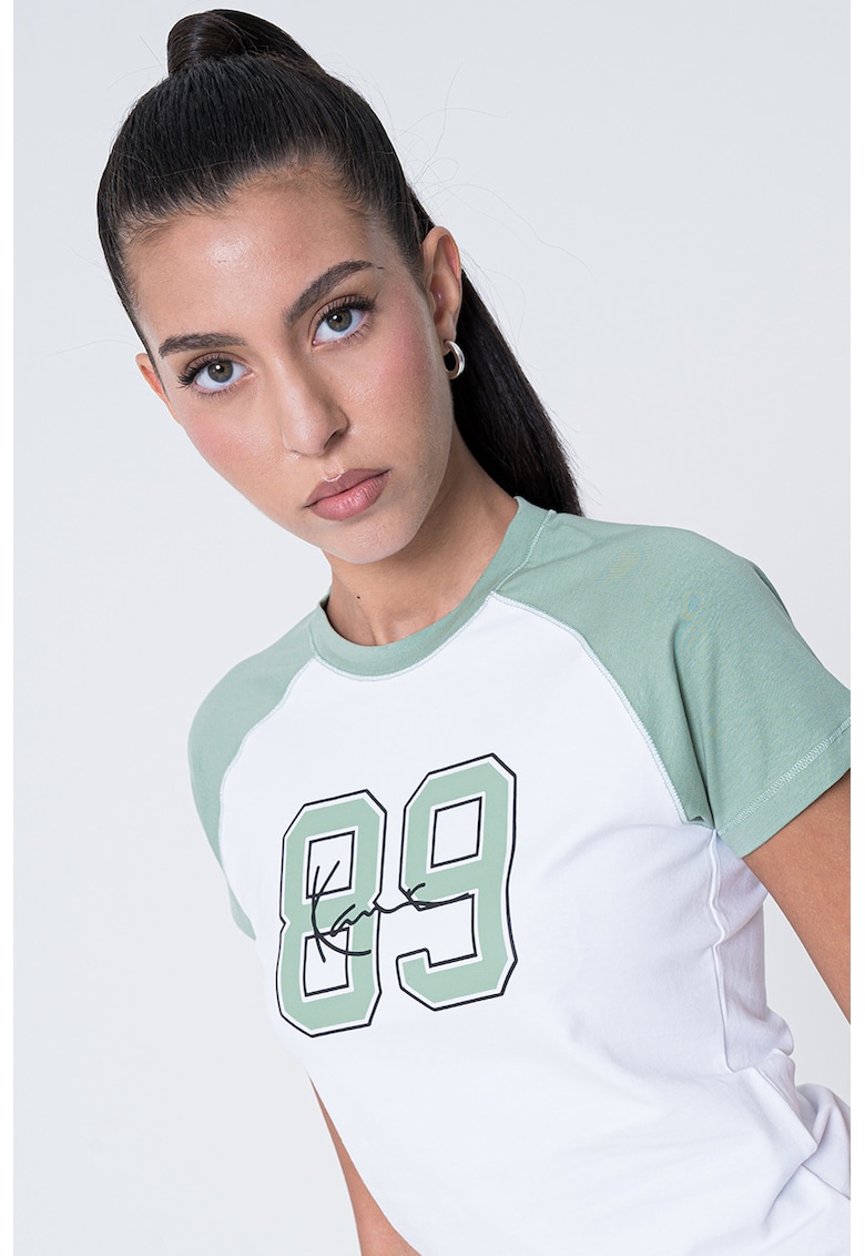 Tricou cu maneci raglan - Alb/Verde feriga