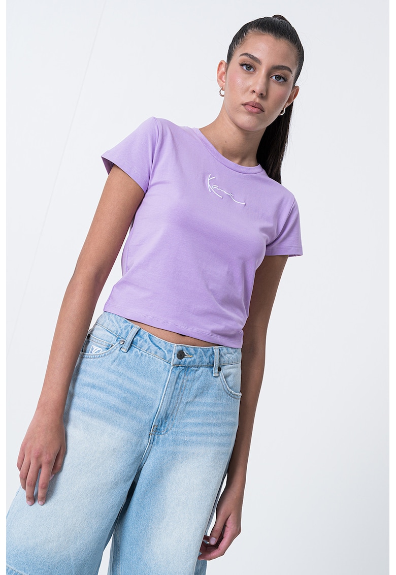 Tricou slim fit cu logo brodat - Lila