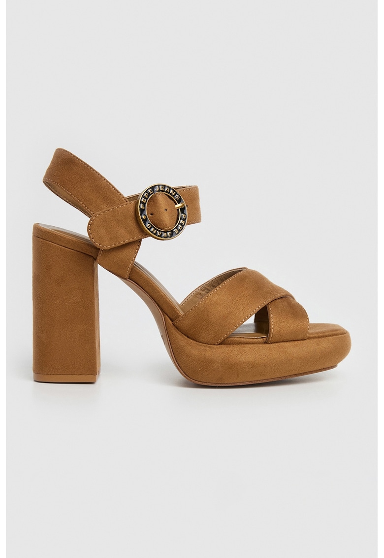 Sandale de piele intoarsa ecologica cu toc masiv Sandale de piele intoarsa ecologica cu toc masiv