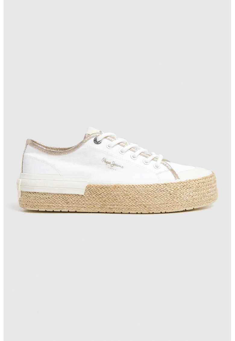 Pantofi sport flatform din material textil - Alb/Auriu