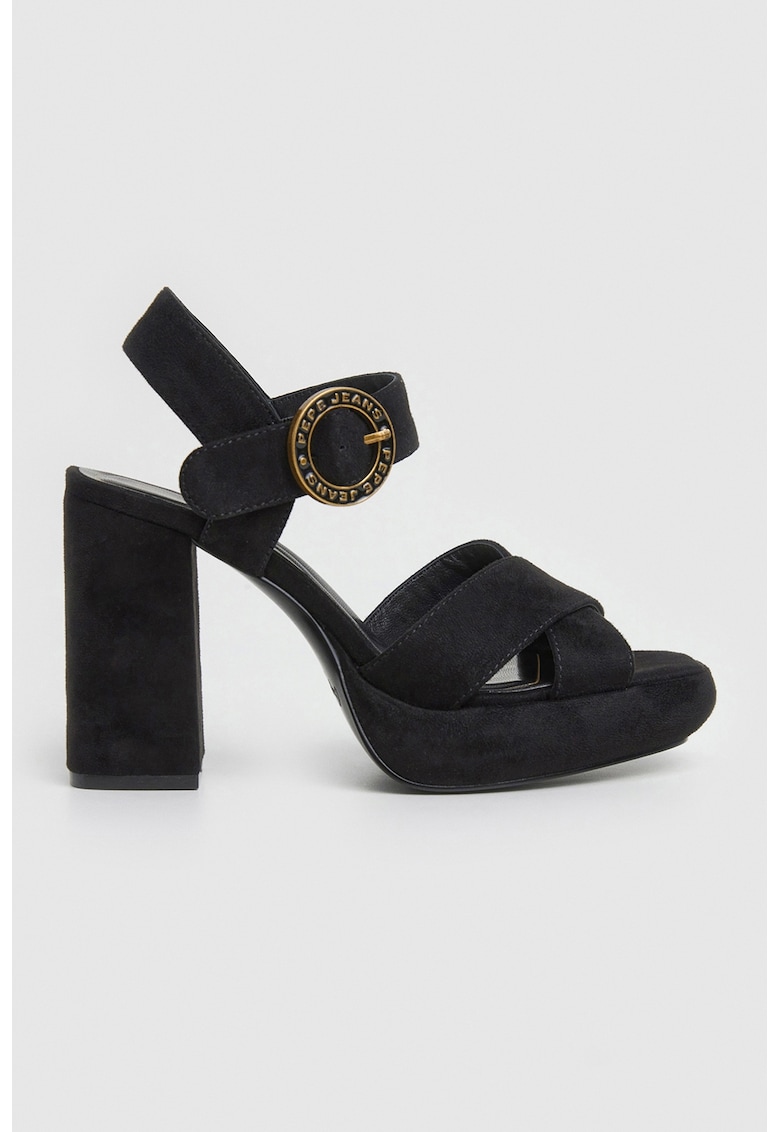 Sandale de piele intoarsa ecologica cu toc masiv