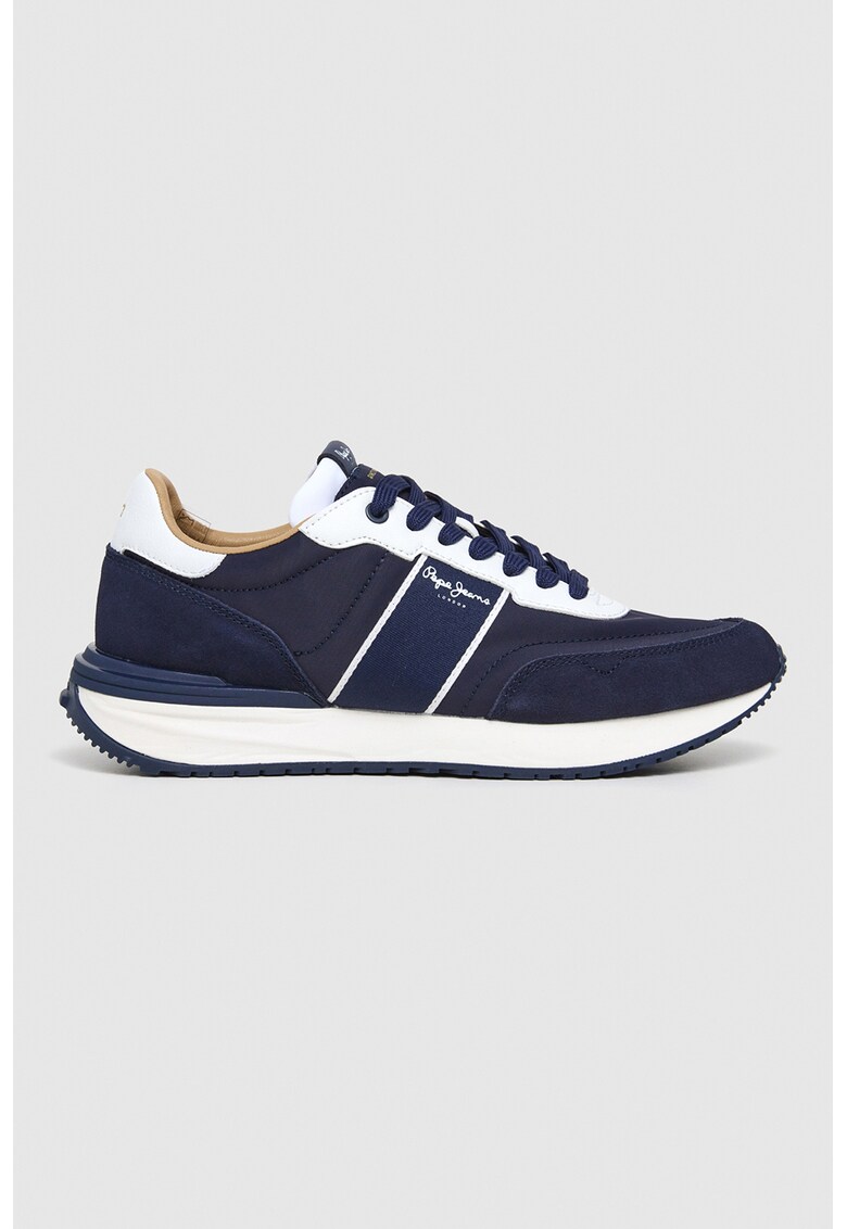 Pantofi sport din material textil cu piele intoarsa - Maro taupe/Alb optic/Bleumarin