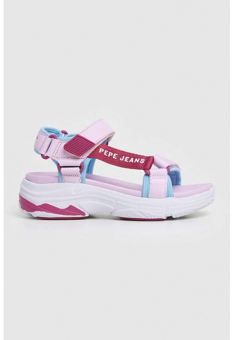 Sandale wedge de piele ecologica si material textil