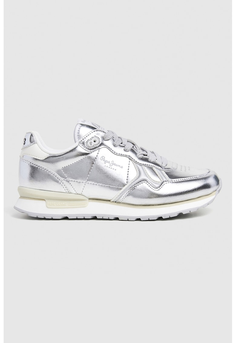 Pantofi sport din piele ecologica cu aspect metalizat