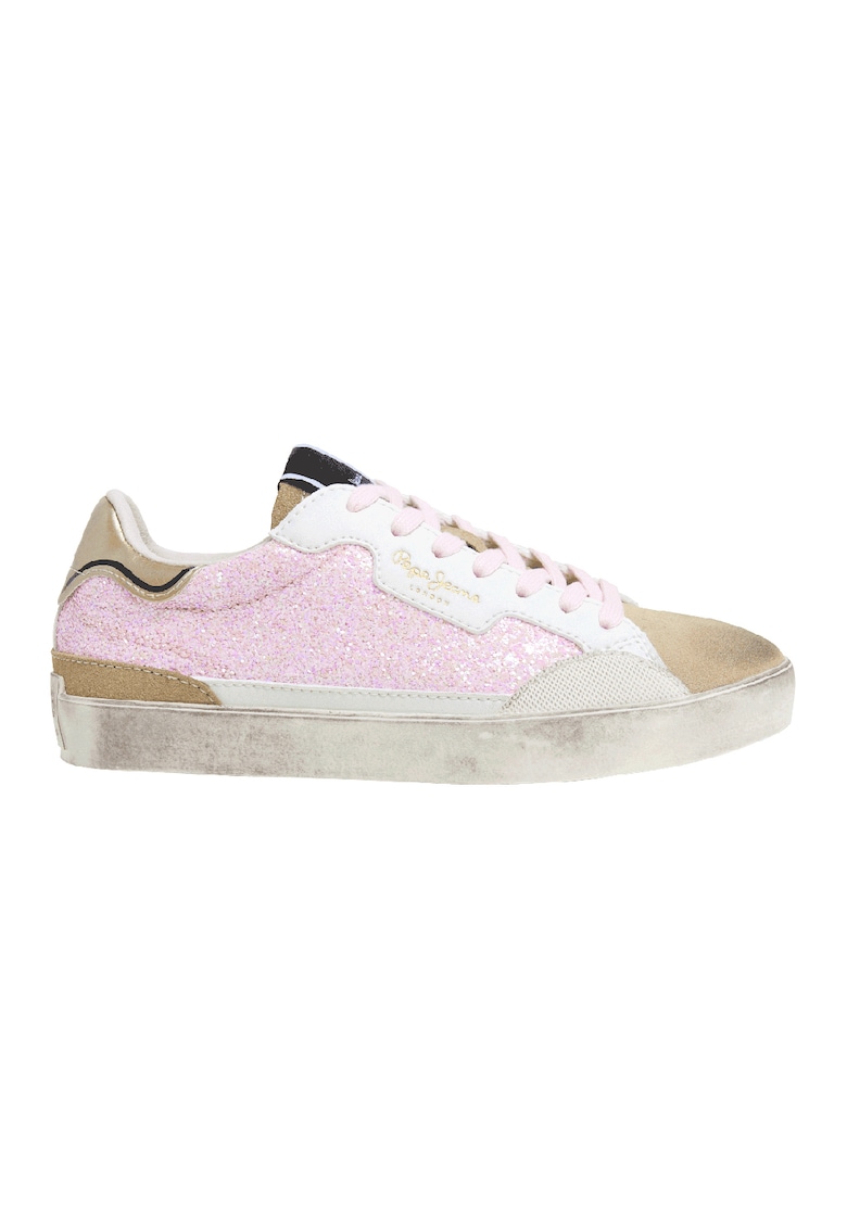 Pantofi sport low-cut stralucitori - Alb/Maro/Roz