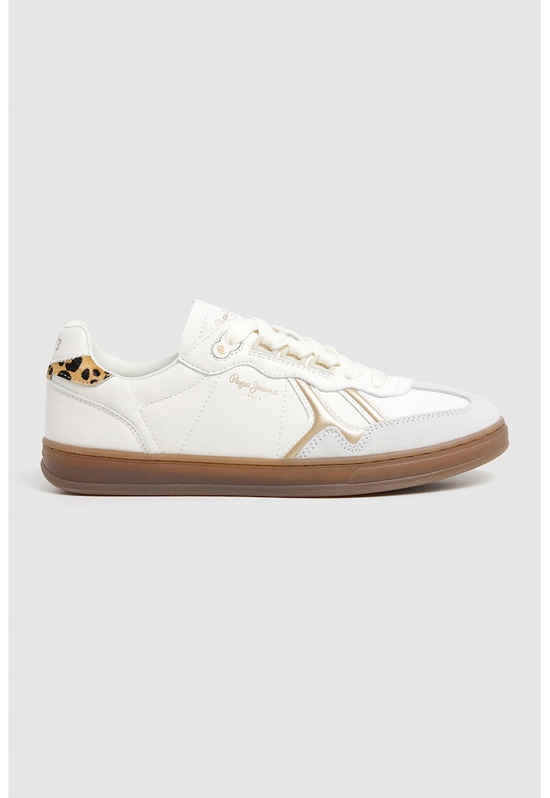 Pantofi sport de piele si piele intoarsa Action - Alb/Bej