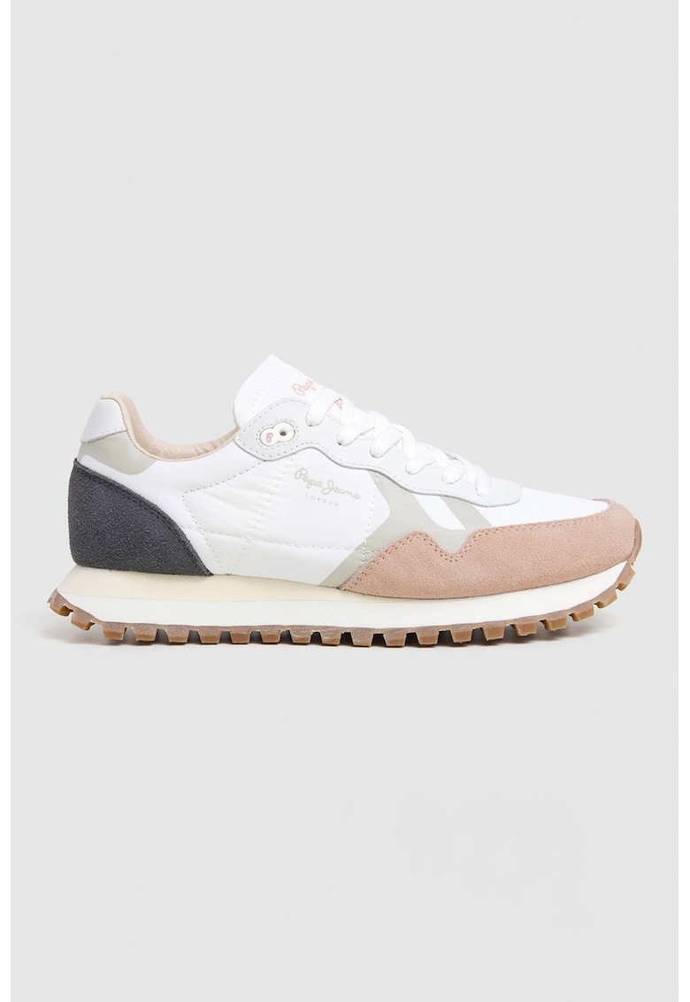 Pantofi sport cu model colorblock si insertii de piele intoarsa