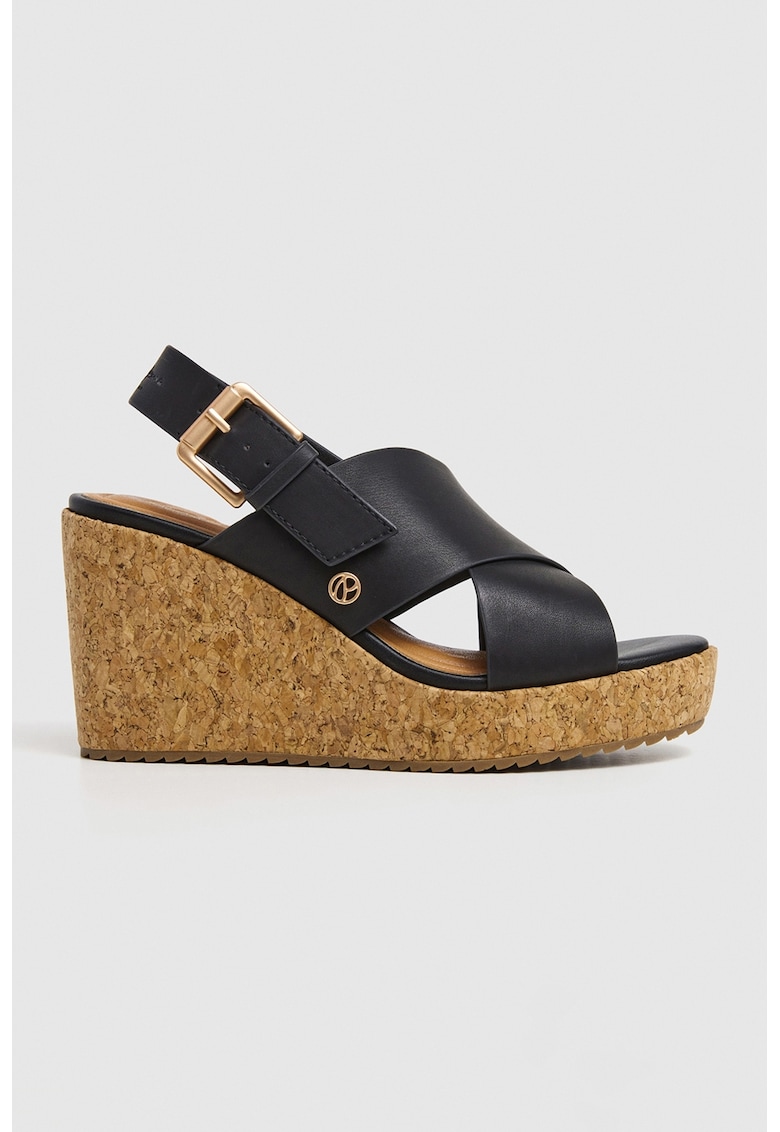 Sandale wedge cu catarama
