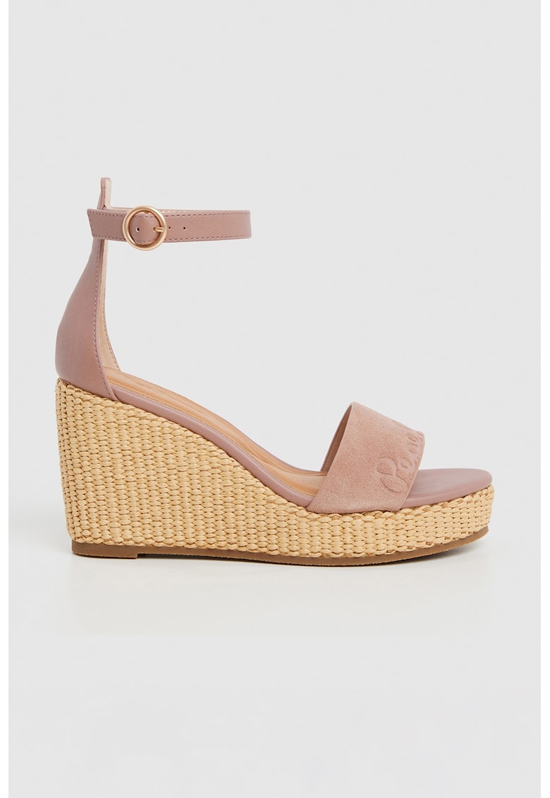 Sandale wedge de piele intoarsa