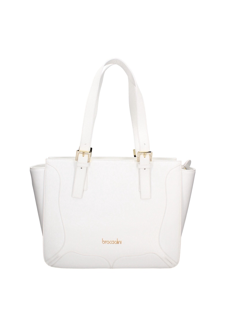 Geanta din piele cu bareta de umar si logo metalic