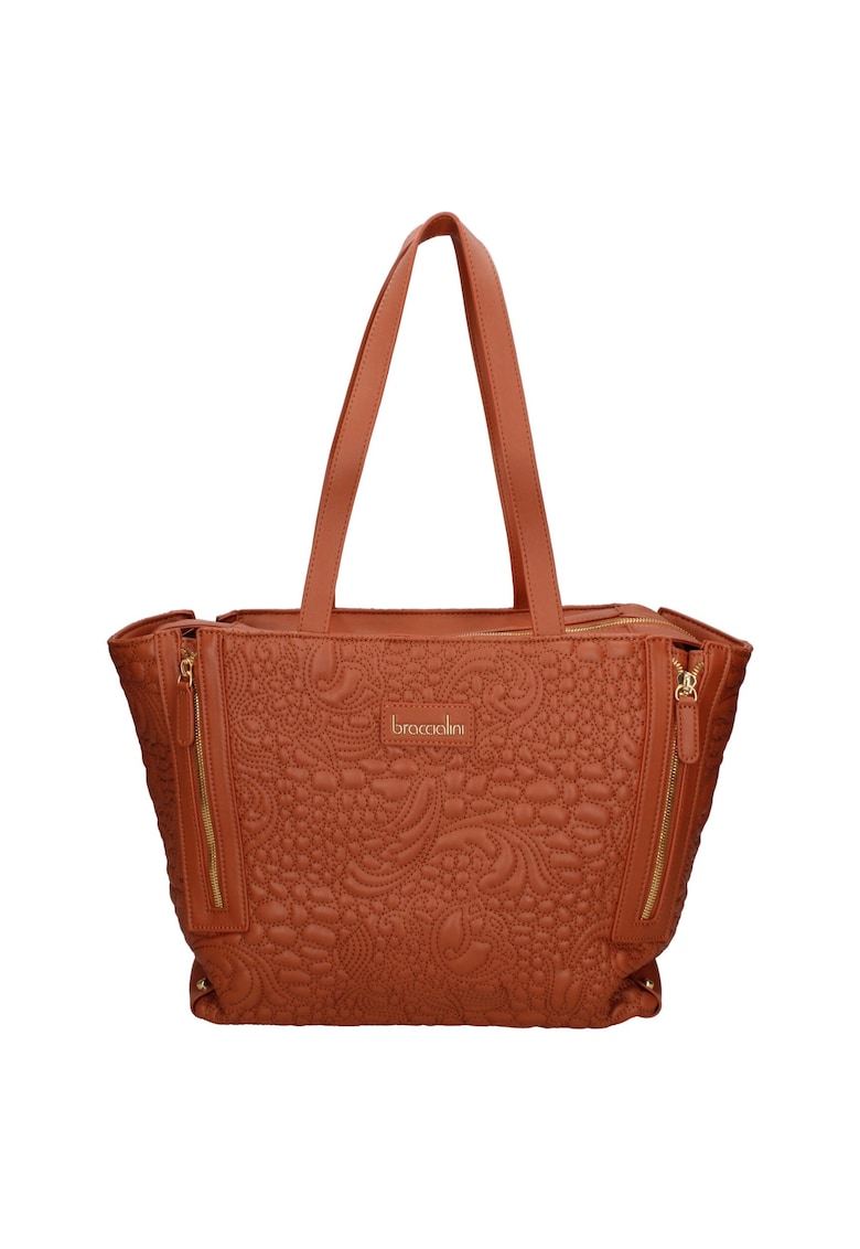 Geanta din piele ecologica cu bareta de umar si fermoare laterale