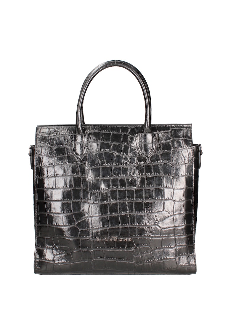 Geanta tote din piele cu aspect de piele de crocodil - Negru