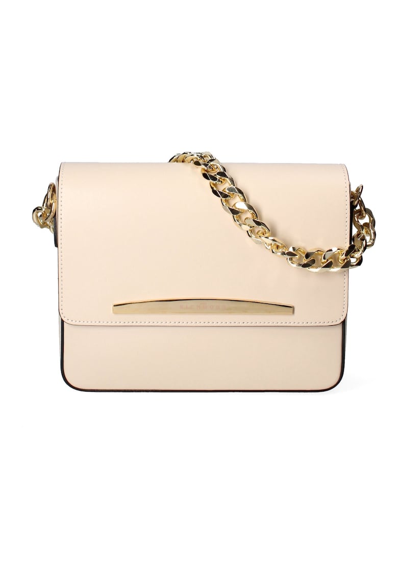 Geanta din piele cu bareta de umar ajustabila - Auriu/Bej