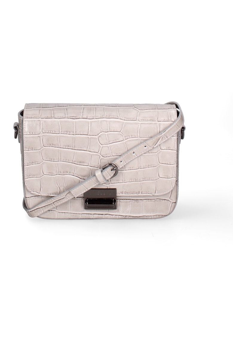 Geanta crossbody din piele cu clapa si aspect de piele de crocodil