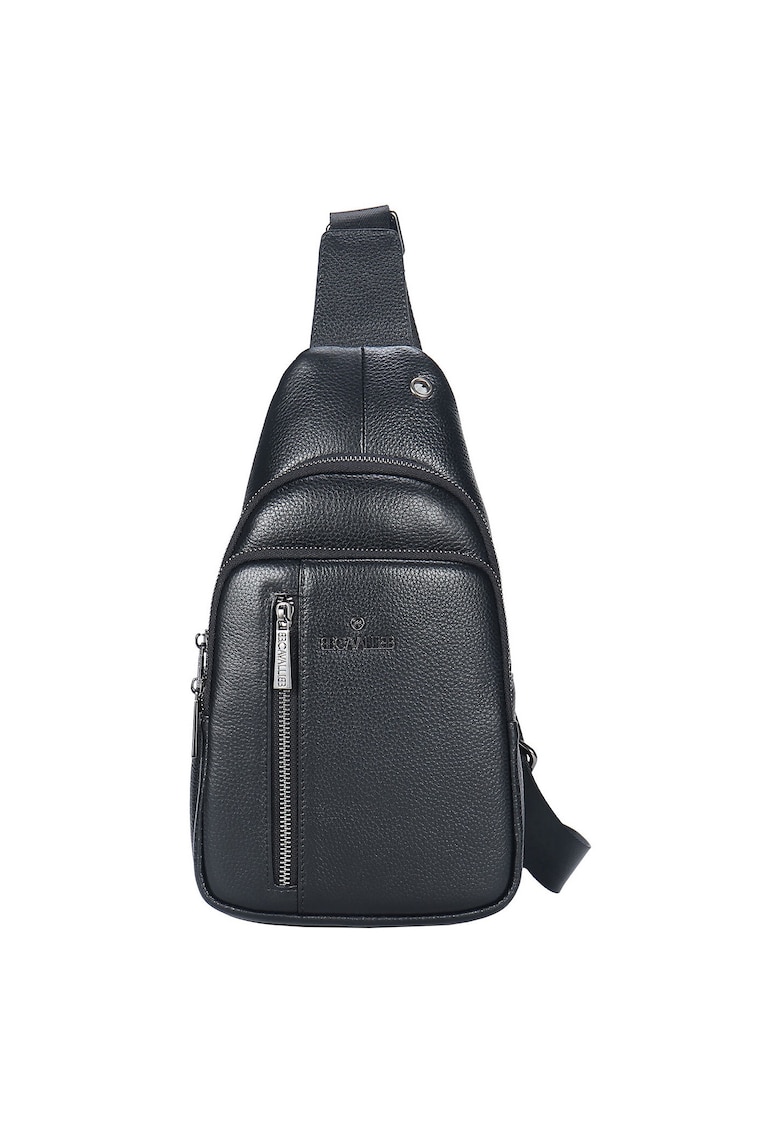 Geanta crossbody din piele cu logo - Negru