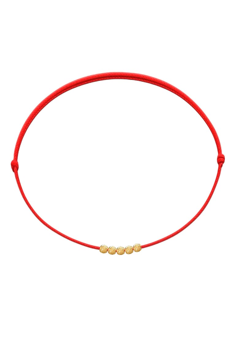 Bratara Martisor cu 5 bilute din Aur 14K 585 - snur rosu reglabil