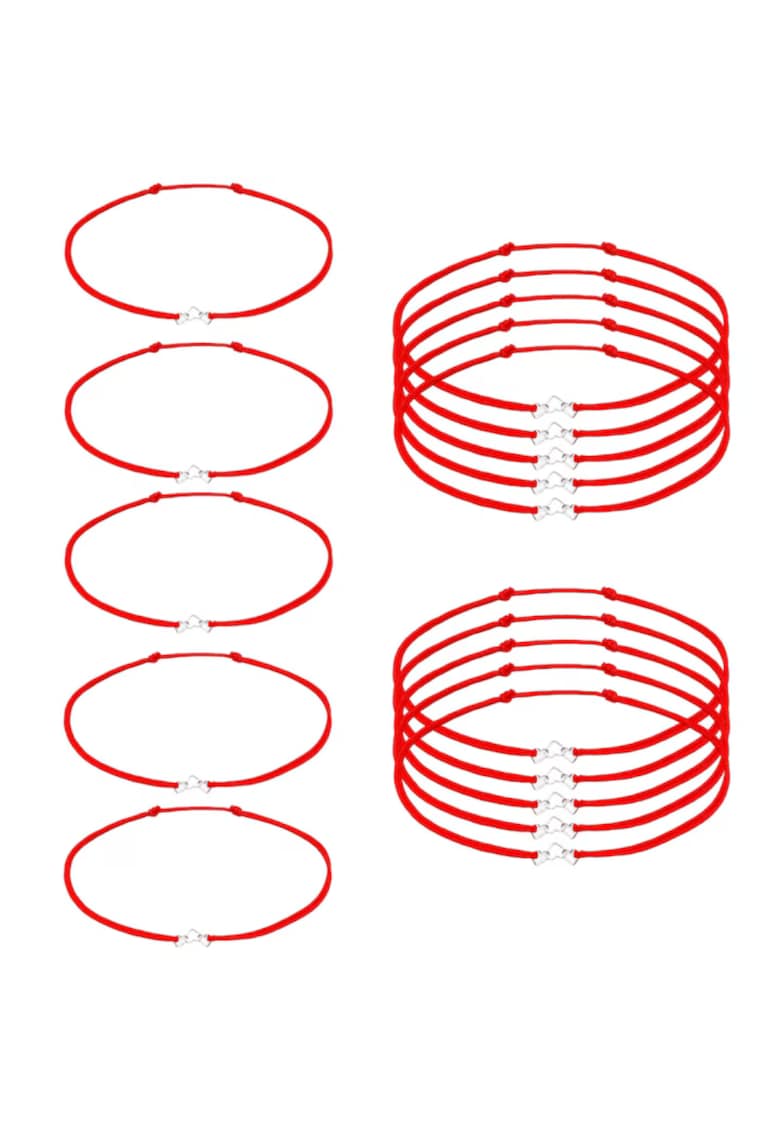 Set 15 bratari Martisor cu Inimioare din Argint 925 - snur rosu reglabil - 1 Martie