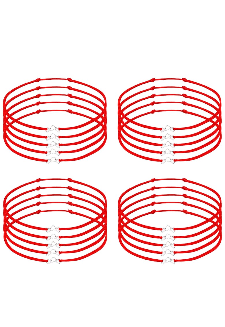 Set 20 bratari Martisor cu Inimioare din Argint 925 - snur rosu reglabil - 1 Martie
