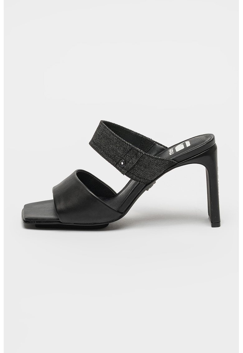 Sandale din piele cu toc si garnitura din denim Darcy