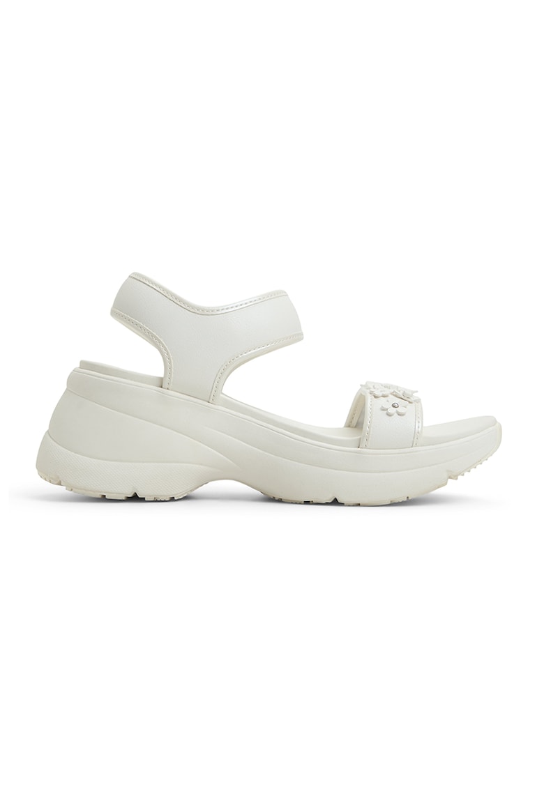 Sandale wedge de piele ecologica Camomille - Alb murdar