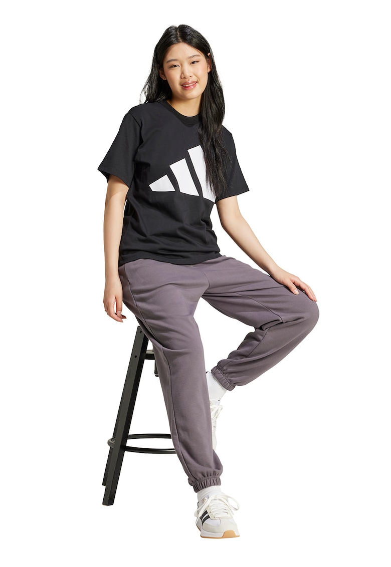 Tricou de bumbac cu decolteu la baza gatului si logo - Negru/Alb optic
