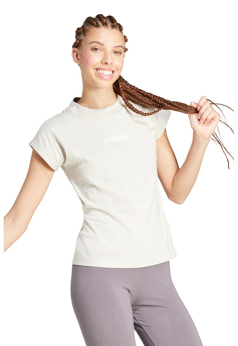 Tricou de bumbac cu decolteu rotund Essentials - Alb optic/Bej deschis