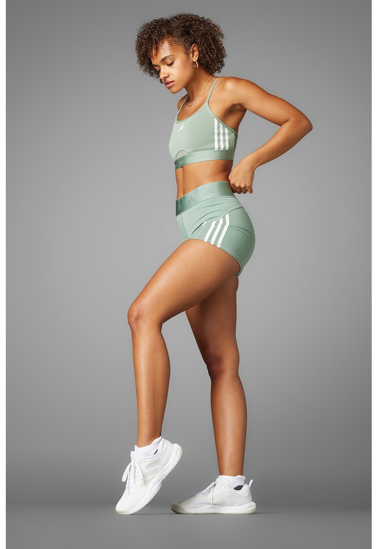 Pantaloni scurti cu talie inalta si logo pentru fitness