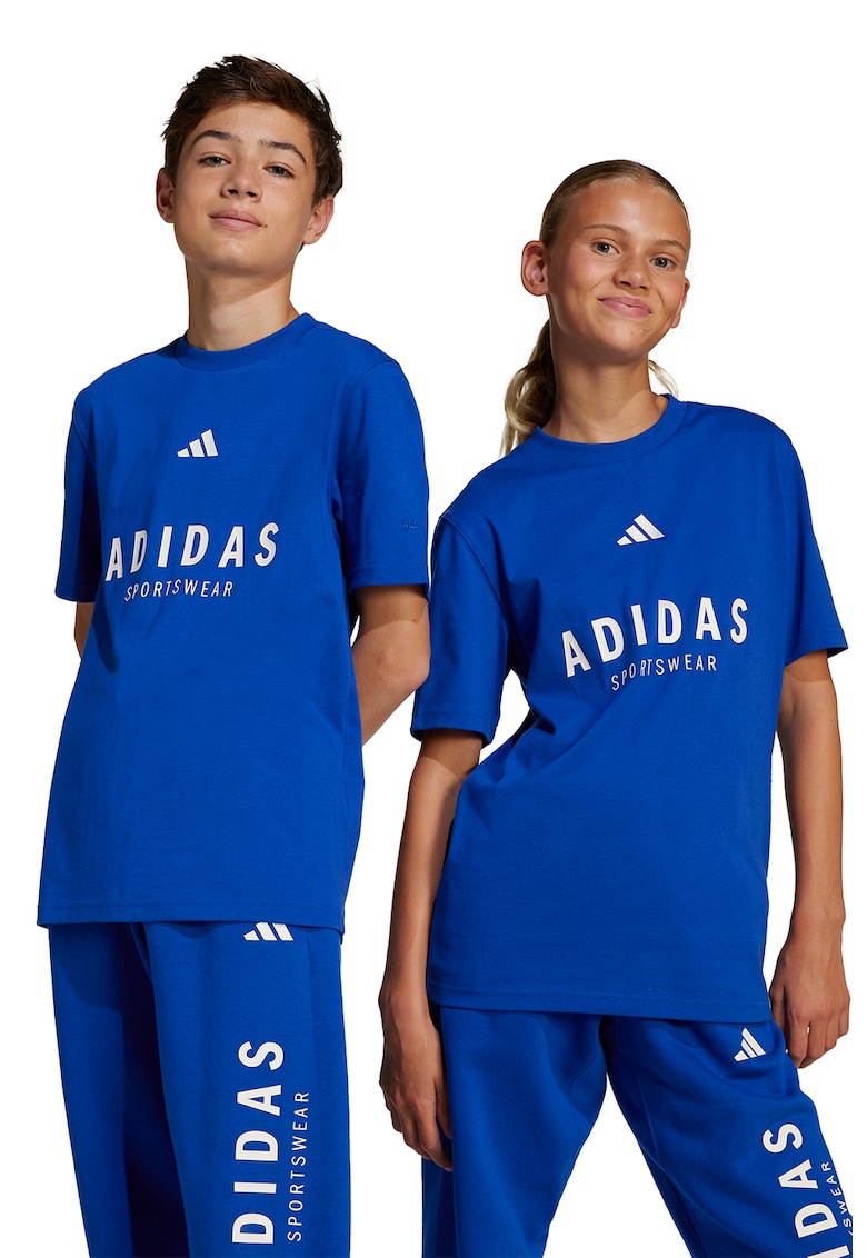 Tricou din bumbac cu imprimeu logo - Albastru royal/Alb optic