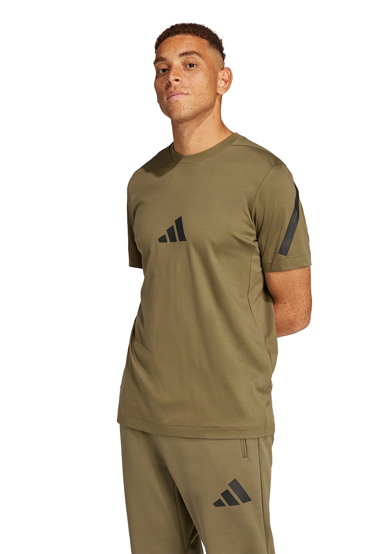 Tricou de bumbac cu model monograma Z.N.E - Negru/Verde masliniu