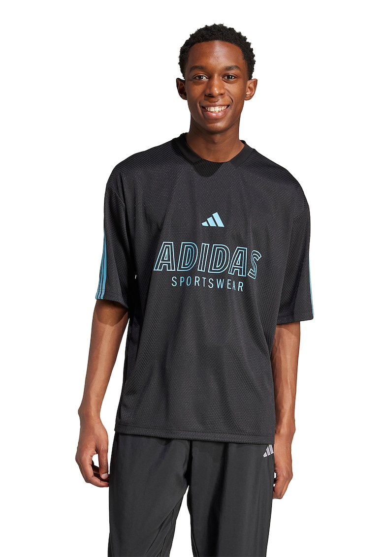 Tricou cu logo - Albastru pastel/Negru stins