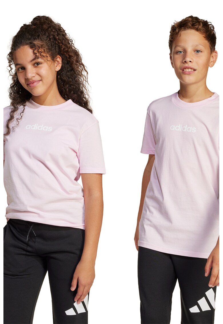 Tricou cu decolteu la baza gatului si logo pe piept - Alb optic/Roz pal