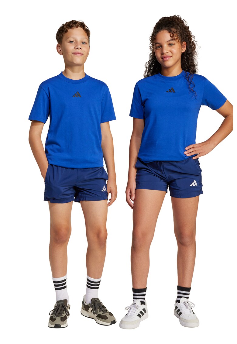 Pantaloni scurti cu snur si logo - Albastru inchis/Alb optic