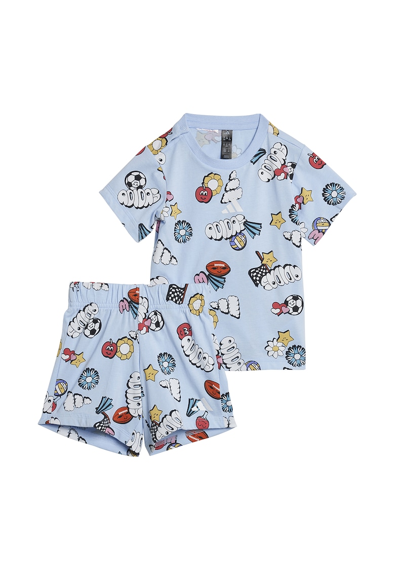 Set de pantaloni scurti si tricou cu imprimeu - 2 piese