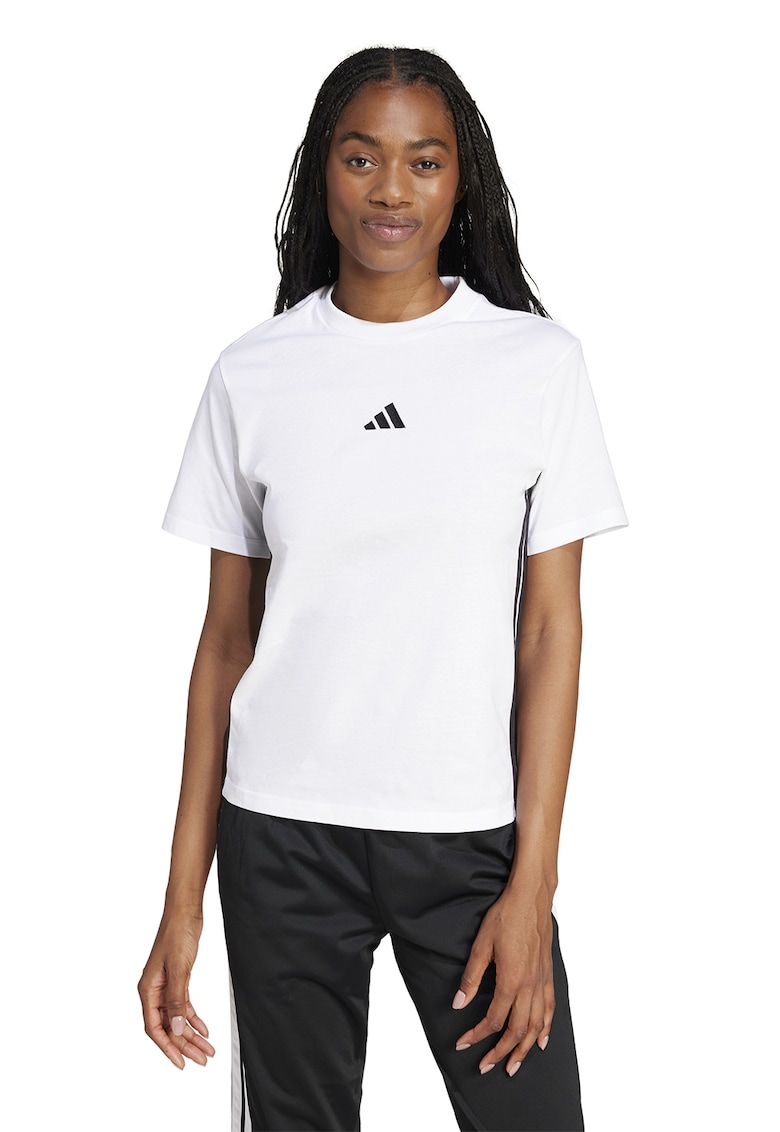 Tricou din bumbac cu decolteu la baza gatului - Alb/Negru