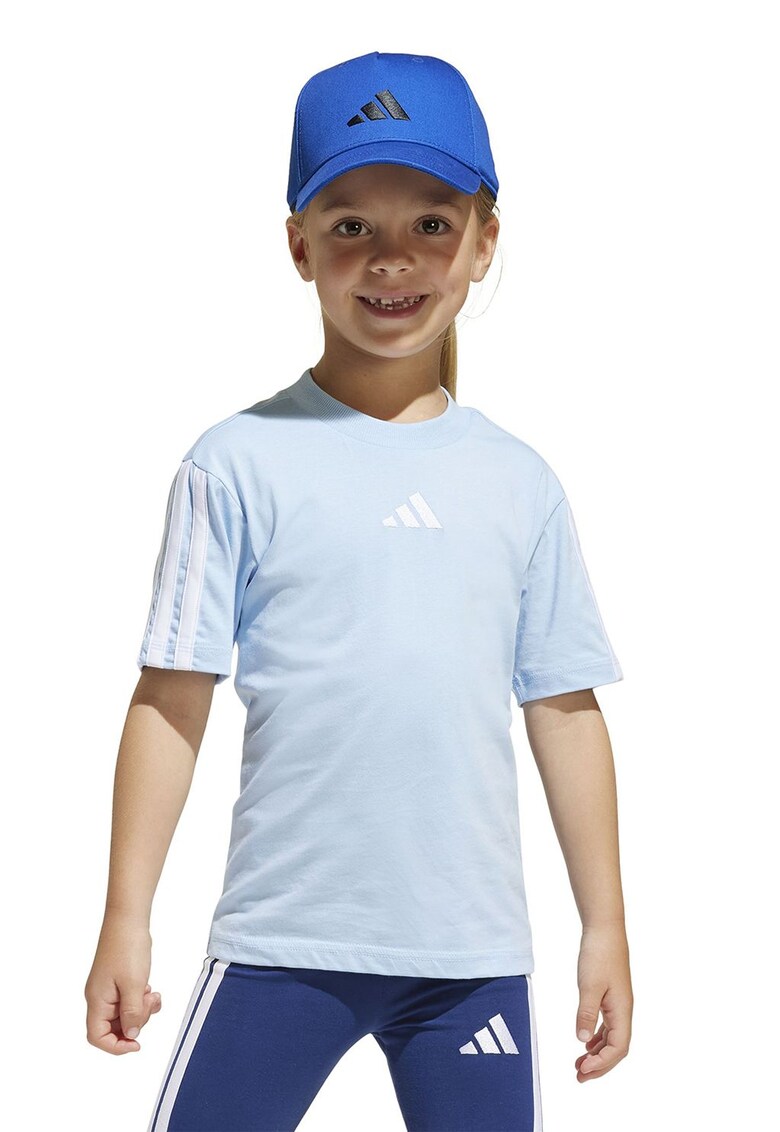 Tricou cu decolteu la baza gatului si logo - Albastru prafuit