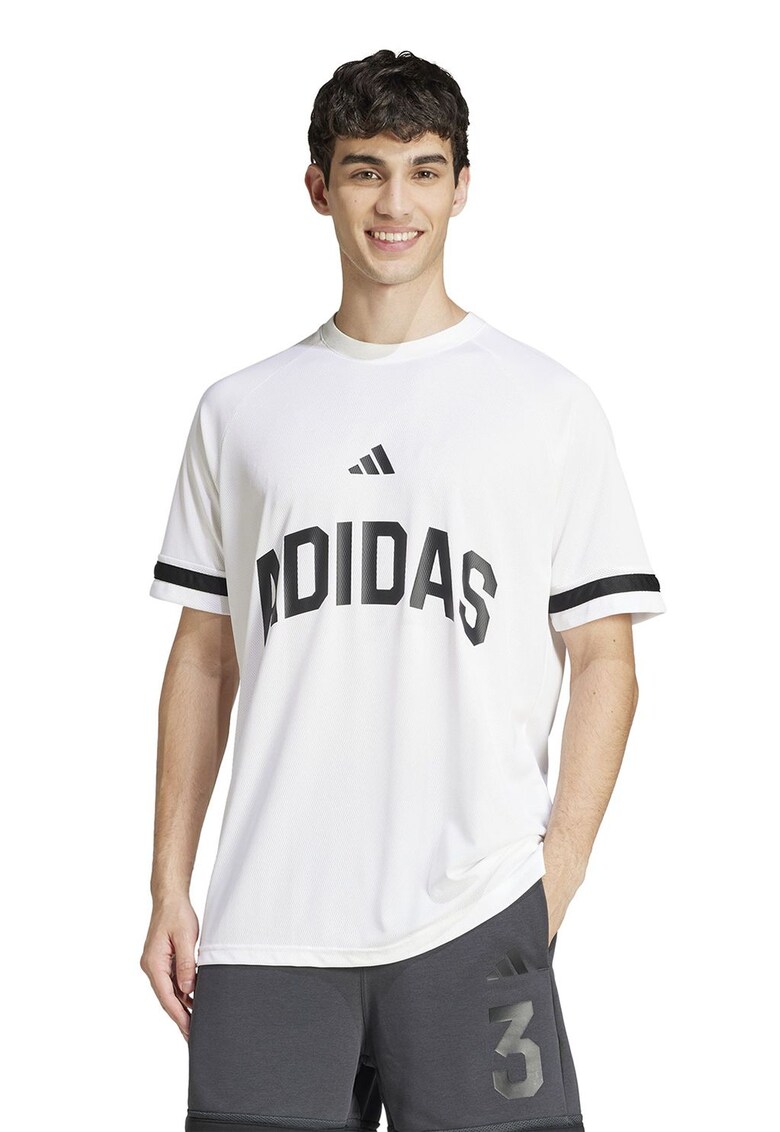 Tricou cu logo si decolteu la baza gatului - Alb