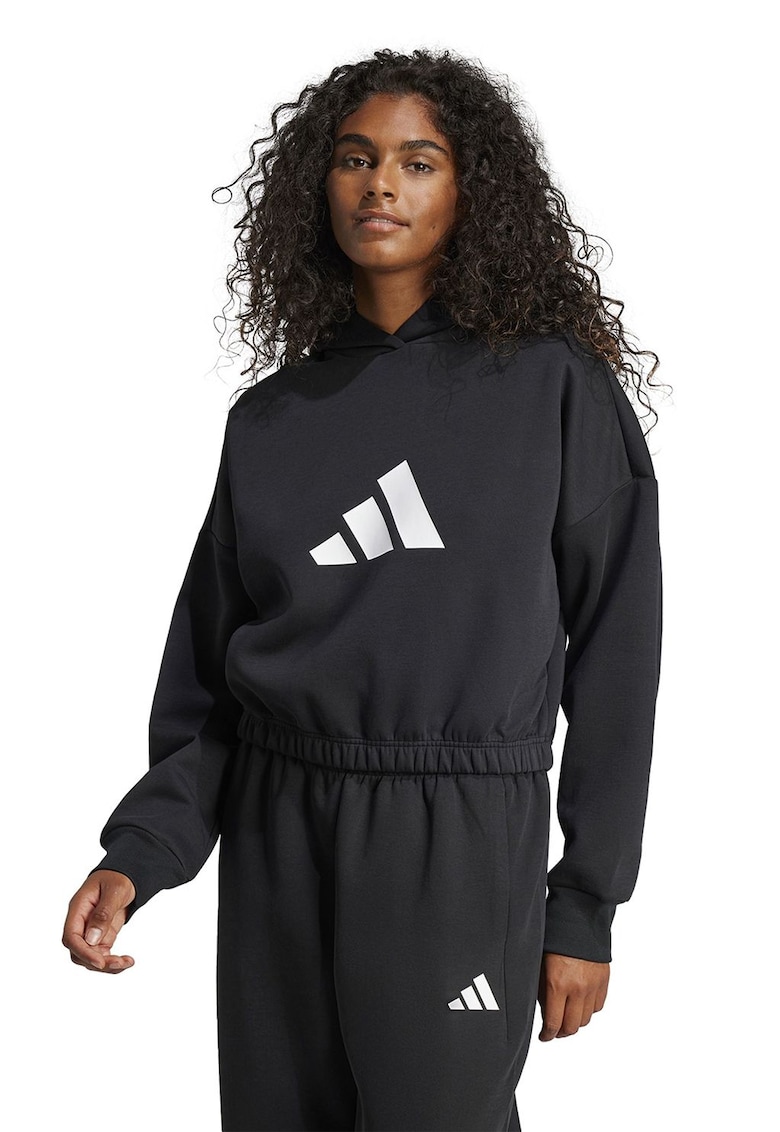 Hanorac cu imprimeu logo si maneci cazute