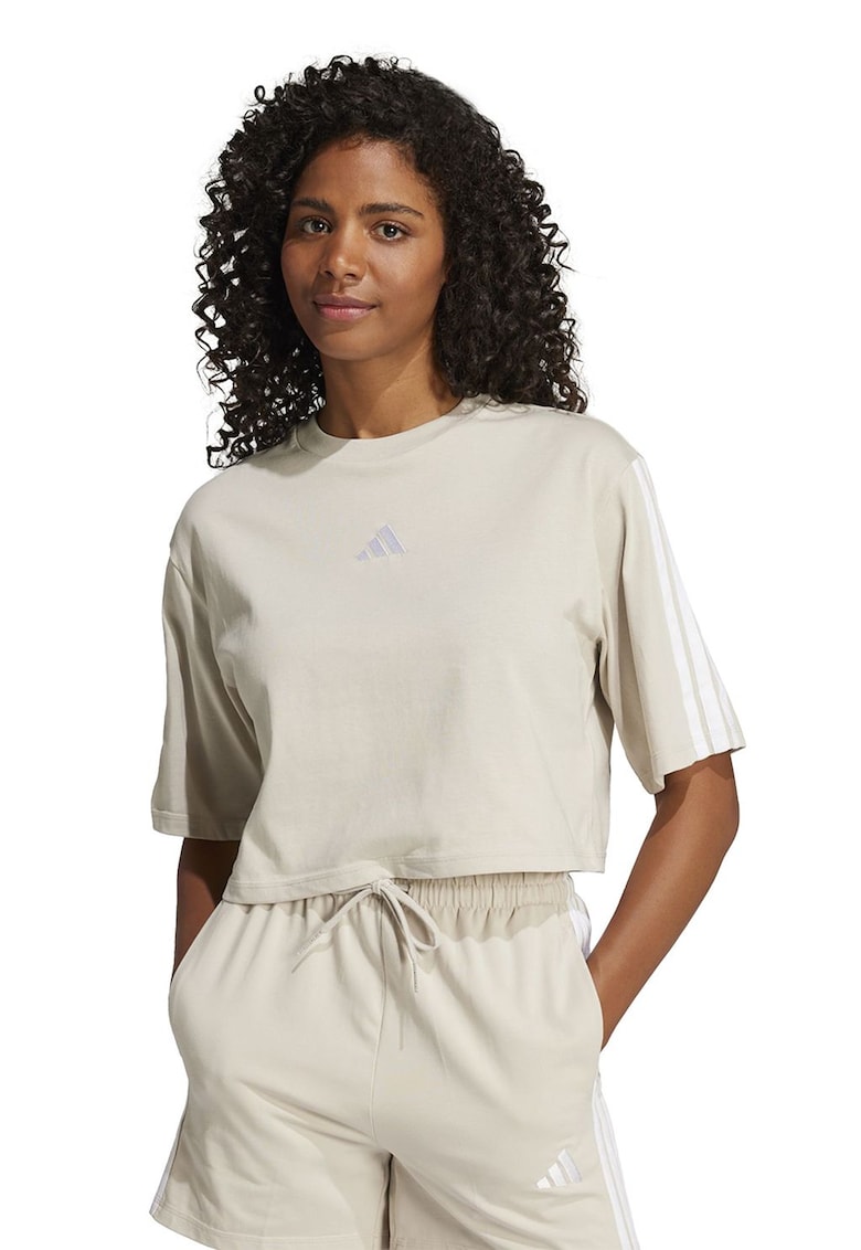 Tricou crop cu croiala lejera si logo - Verde pal