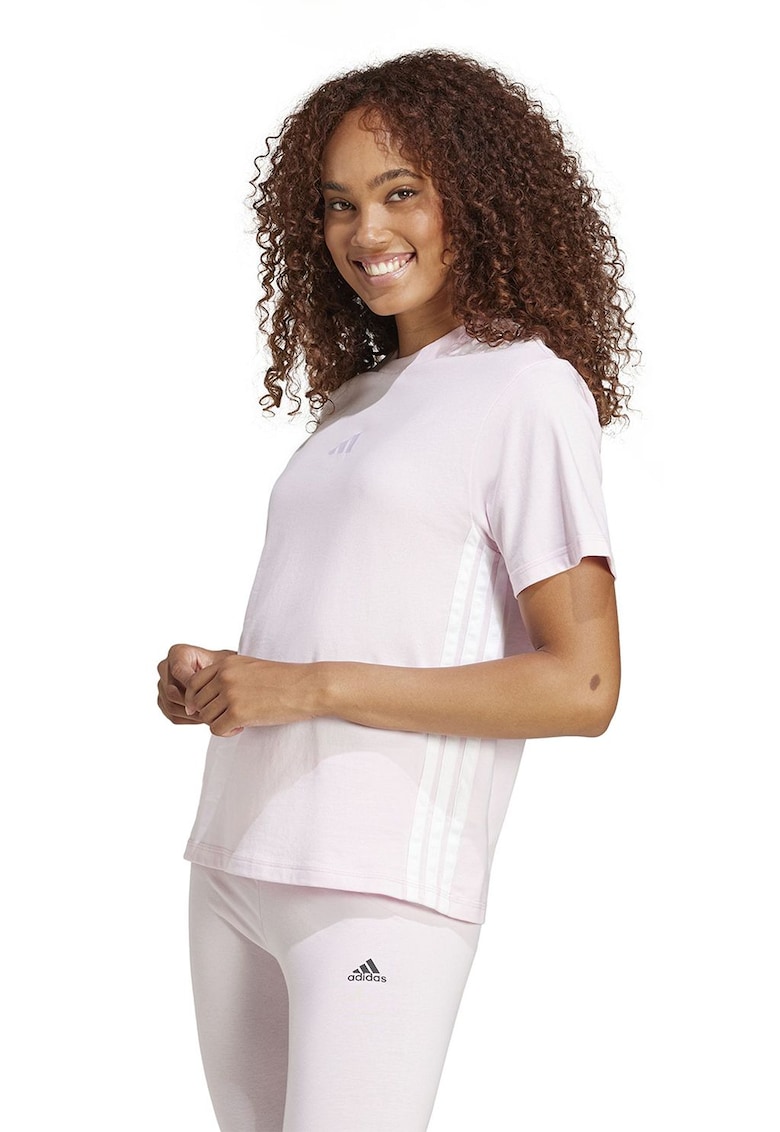 Tricou din bumbac cu decolteu la baza gatului - Roz pastel