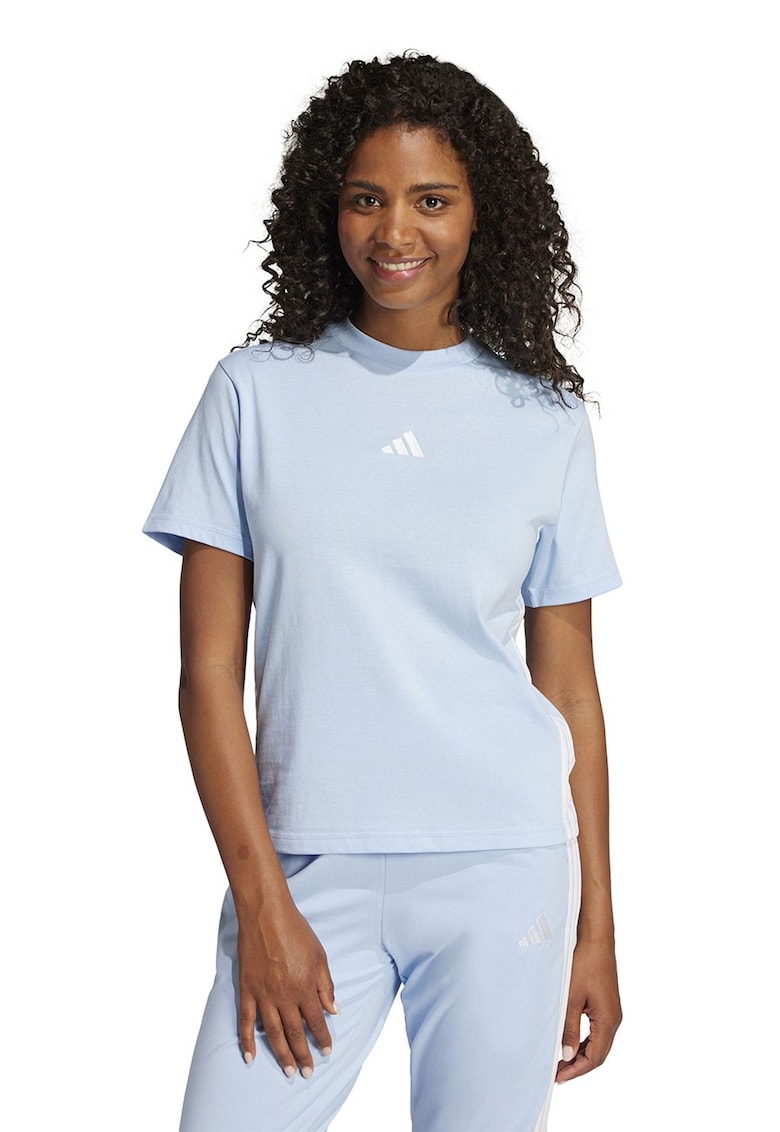 Tricou din bumbac cu decolteu la baza gatului - Albastru deschis