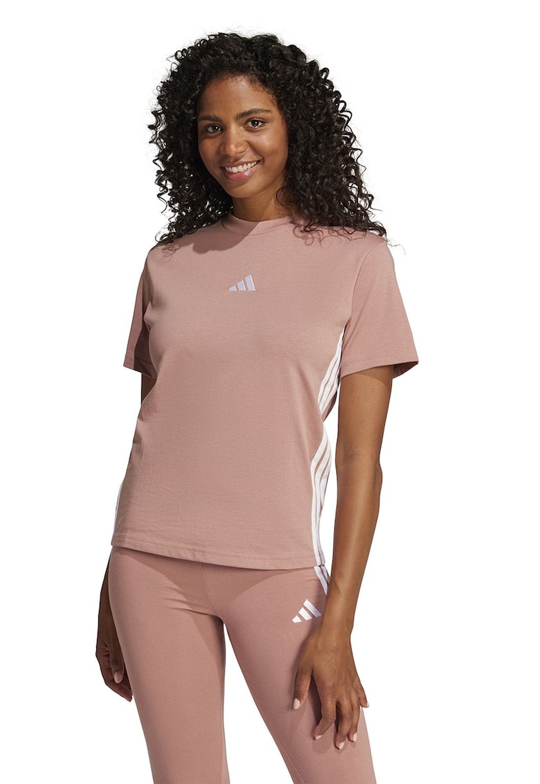 Tricou din bumbac cu decolteu la baza gatului - Roz somon