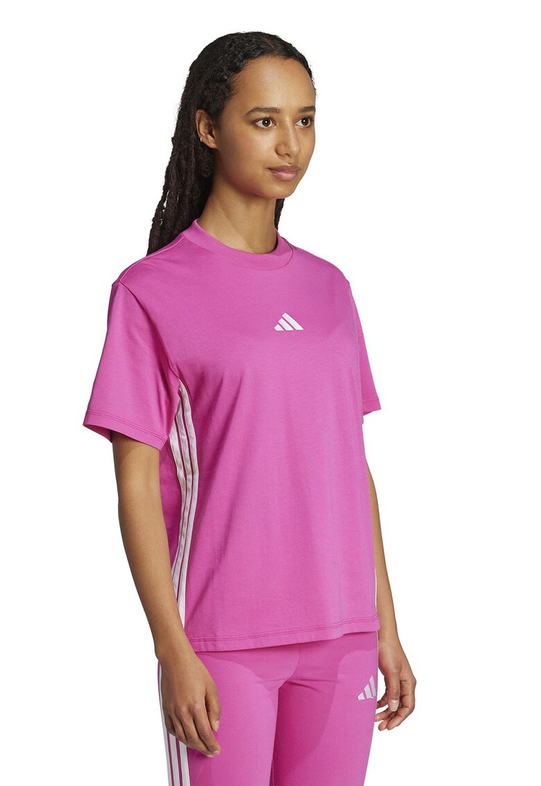 Tricou din bumbac cu decolteu la baza gatului - Fucsia